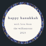 Adesivo Redondo Personalização Botânica de Hanukkah Amarelo Azul M<br><div class="desc">Autocolante Clássico Arredondado Azul Moderno Amarelo Hanukkah Botânico Personalizado</div>