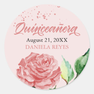 Adesivo Redondo Personalização de Bloom Rosa de Quinceanera, Cor