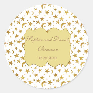 Adesivo Redondo Personalização de Casamento de Fita de Ouro de C