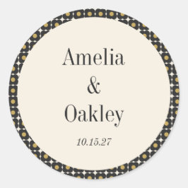 Adesivo Redondo Personalização de Casamento Floral Dourado Preto d