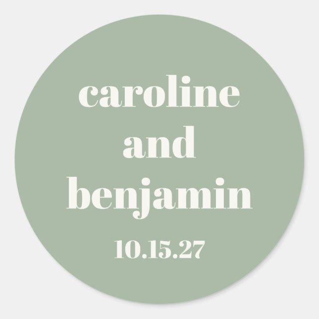 Adesivo Redondo Personalização de Casamento Moderno Chic Verde Bol (Frente)