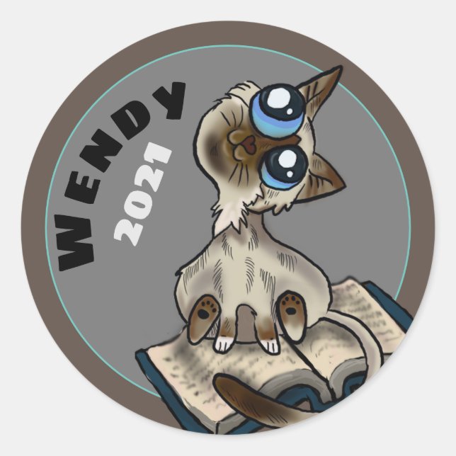 Adesivo Redondo Personalização de Cat do Estudo Auxiliar (Frente)