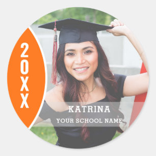 Adesivo Redondo Personalização de Foto para Graduação em Laranja e