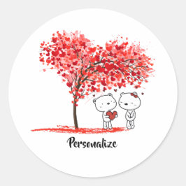 Adesivo Redondo Personalização do Árvore de Aquarela de Namorados 