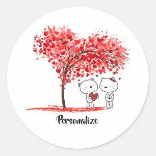 Adesivo Redondo Personalização do Árvore de Aquarela de Namorados 