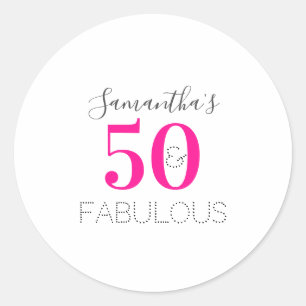 Adesivo Redondo Personalizado 50 e fabuloso Aniversário Rosa Quent