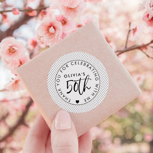 Adesivo Redondo Personalizado 50 Obrigado por comemorar comigo (Criador carregado)