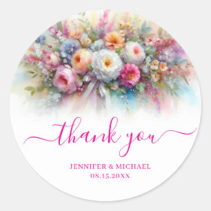 Adesivo Redondo Personalizado à Mão Script Agradecimento Aquarela 