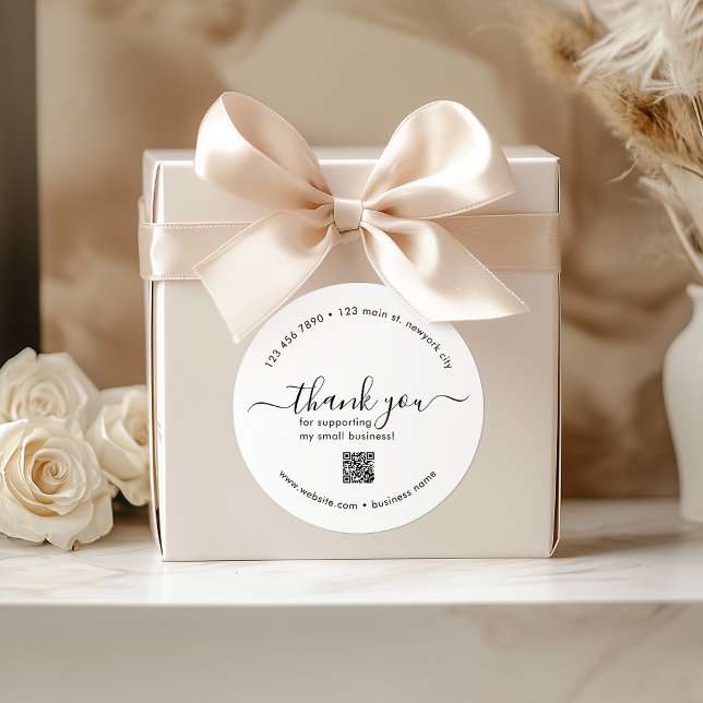 Adesivo Redondo Personalizado Branco Obrigado Autocolantes com Cód (White Custom Thank You Stickers With QR Code)