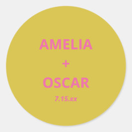 Adesivo Redondo Personalizado Casamento Rosa Chartreuse Amarelo Mo