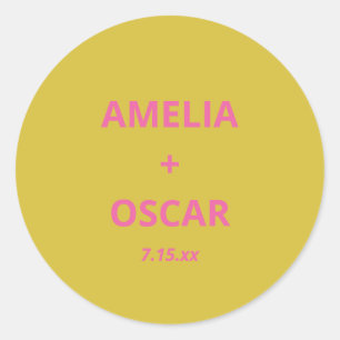 Adesivo Redondo Personalizado Casamento Rosa Chartreuse Amarelo Mo