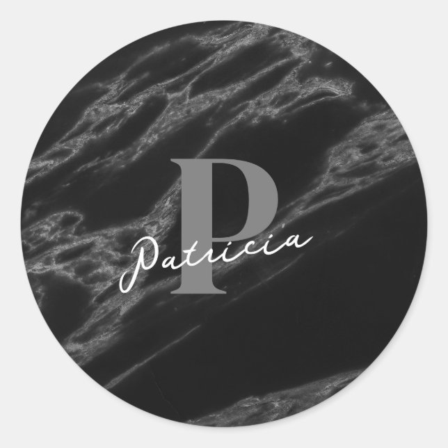 Adesivo Redondo Personalizado com o nome Marble Negro inicial (Frente)