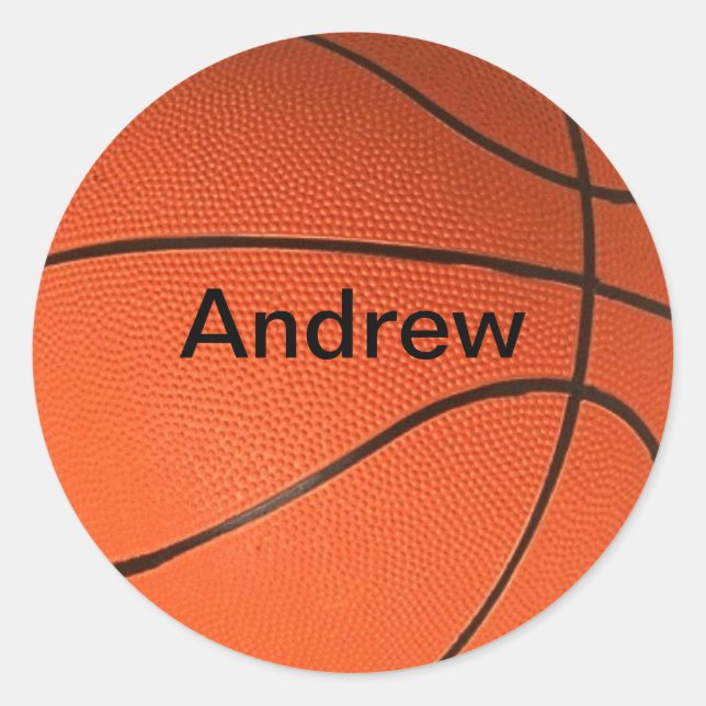 Adesivo Redondo Personalizado com o seu nome Vinhetas de basquete (Frente)