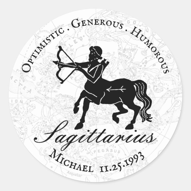 Adesivo Redondo Personalizado de Astrologia Zodiac Zociaca Sagitár (Frente)