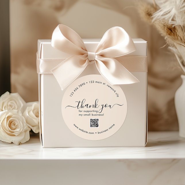 Adesivo Redondo Personalizado De Boho Leve, Obrigado A Penhores Co (Light Boho Custom Thank You Stickers With QR Code)