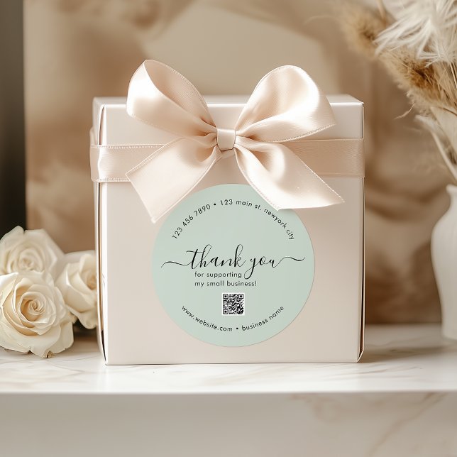 Adesivo Redondo Personalizado De Casa Clara Obrigado Autocolantes  (Light Mint Custom Thank You Stickers With QR Code)