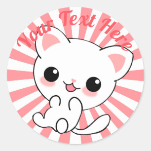 Adesivo Redondo Personalizado de Kawaii White Kitten