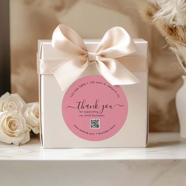 Adesivo Redondo Personalizado de Rosa Dusty, Obrigado A Penhores C (Dusty Rose Custom Thank You Stickers With QR Code)