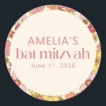 Adesivo Redondo Personalizado do Bat Mitzvah Floral Cor-de-Rosa Re<br><div class="desc">Vinheta redonda clássica Bat Mitzvah,  cor-de-rosa,  cor-de-rosa,  cor-de-rosa,  cor-de-rosa</div>