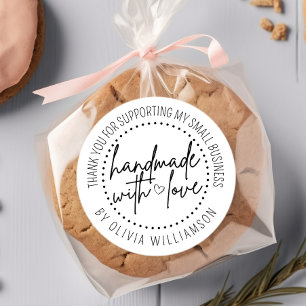 Adesivo Redondo Personalizado Fabricado À Mão Com Amor Obrigado Pe