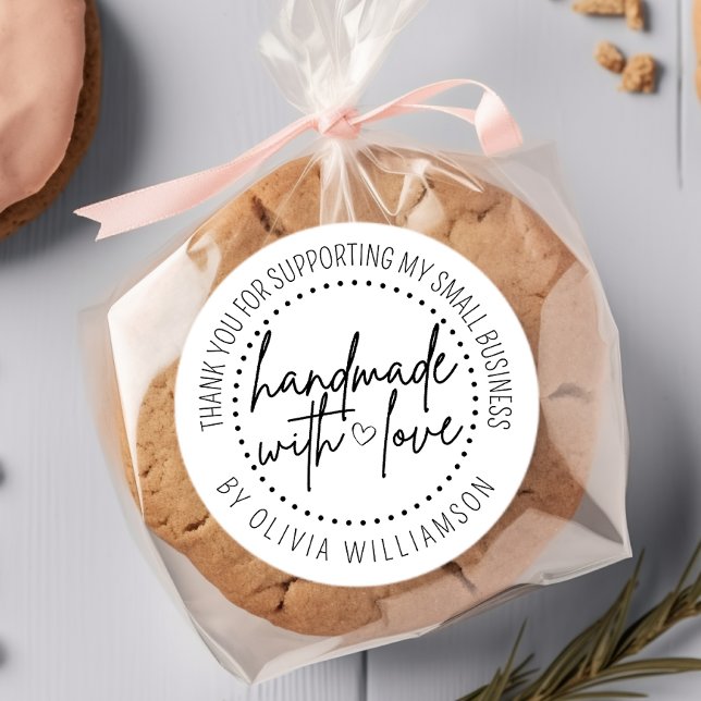 Adesivo Redondo Personalizado Fabricado À Mão Com Amor Obrigado Pe (Criador carregado)