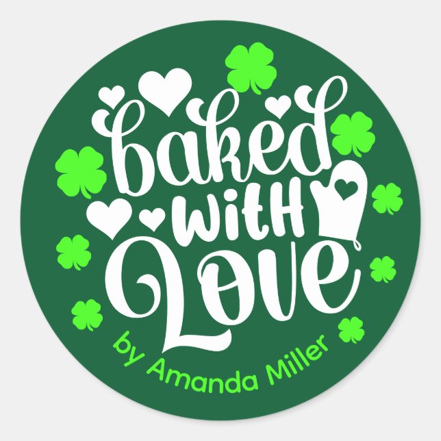 Adesivo Redondo Personalizado Feito Com Amor Baking Irlandês (Frente)