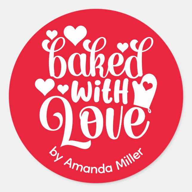 Adesivo Redondo Personalizado Feito Com Amor Red Baking (Frente)