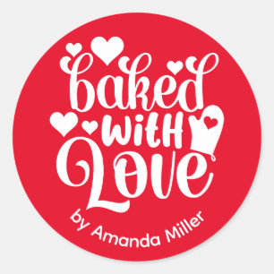 Adesivo Redondo Personalizado Feito Com Amor Red Baking