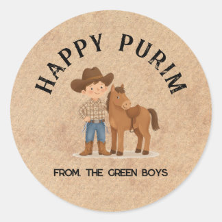 Adesivo Redondo Personalizado Feliz Purim - Cowboy