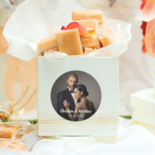 Adesivo Redondo Personalizado Foto e Data de Casamento Elegante