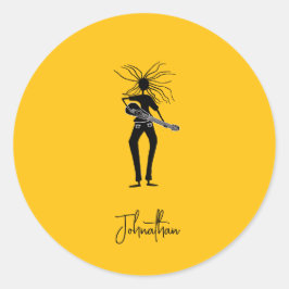 Adesivo Redondo Personalizado, Guitarista Silhouette