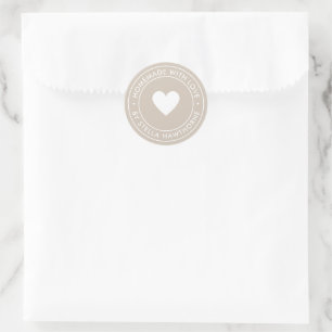 Adesivo Redondo Personalizado Kraft Caseiro Com Amor Coração