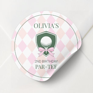 Adesivo Redondo Personalizado Lindo Rosa Golfe para Meninas 2º Ani