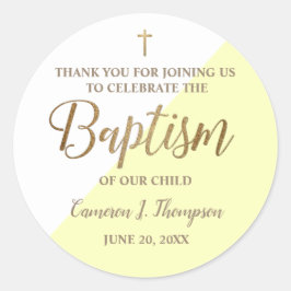 Adesivo Redondo Personalizado Moderno AMARELO obrigado de batismo