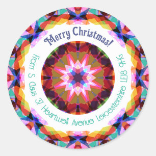 Adesivo Redondo Personalizado Moderno Roxo Merry Christmas Star En