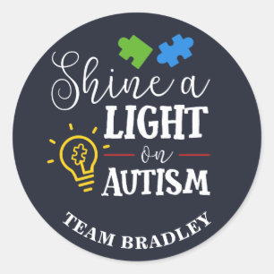 Adesivo Redondo Personalizado Mostra Uma Luz no Autismo Equipe Cor