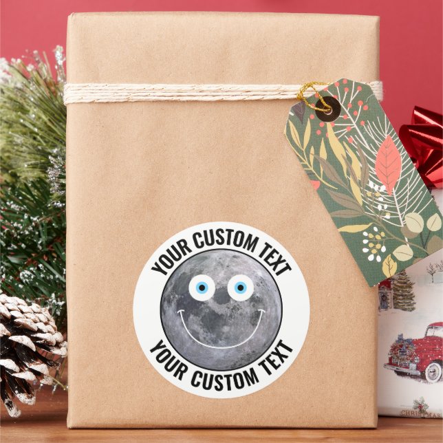 Adesivo Redondo Personalizado na Lua Personalizado Face Feliz 3" (Feriado)