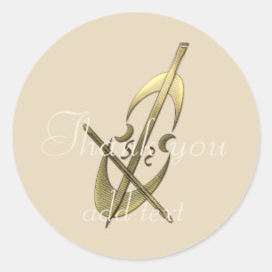Adesivo Redondo Personalizado Obrigado Music Dourado Cello Sticker