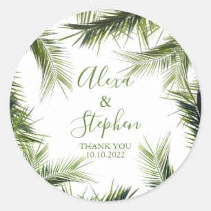 Adesivo Redondo Personalizado Obrigado Palm Deixa Casamento Tropic