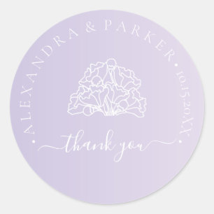 Adesivo Redondo Personalizado Obrigado pelo casamento Purple Flora