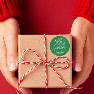 Adesivo Redondo Personalizado para Feliz Natal Verde de Script Mod