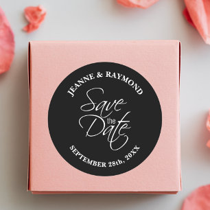 Adesivo Redondo Personalizado Preto e Branco Save the Date de Casa