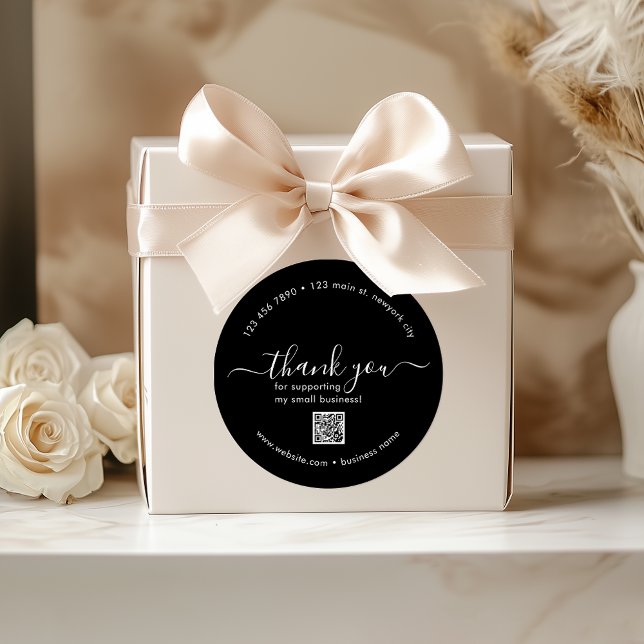 Adesivo Redondo Personalizado Preto Obrigado Autocolantes com Códi (Black Custom Thank You Stickers With QR Code)