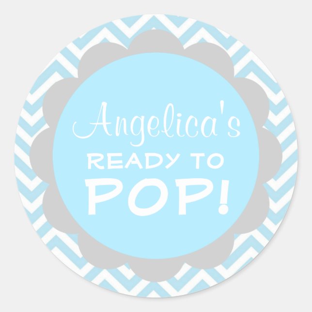 Adesivo Redondo Personalizado pronto para Pop Chá de fraldas Blue  (Frente)