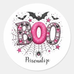 Adesivo Redondo Personalizado Rosa Falso Joia Boo Assustador Hallo