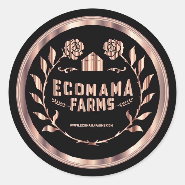 Adesivo Redondo Personalizado - Rosa metálico Dourado e Preto - 2 (Frente)