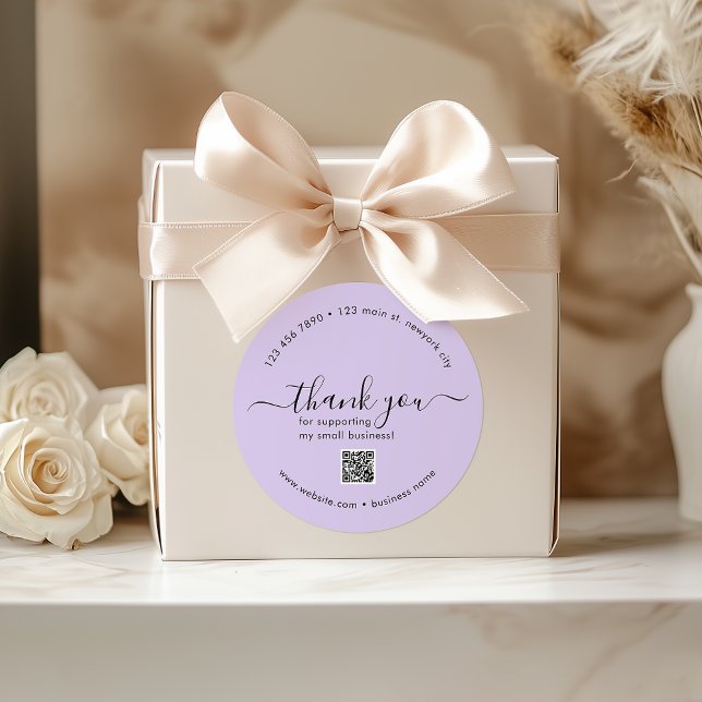 Adesivo Redondo Personalizado Roxo Agradecendo-Lhe Os Autocolantes (Purple Custom Thank You Stickers With QR Code)