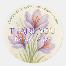 Adesivo Redondo Personalizado Saffron Watercolor Obrigado