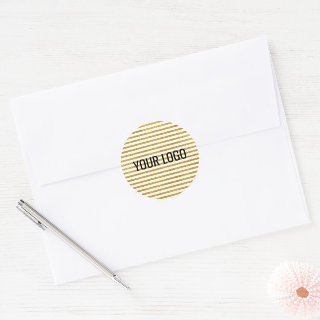 Adesivo Redondo Personalizado, Simples e Dourado, faça seu logotip (Envelope)