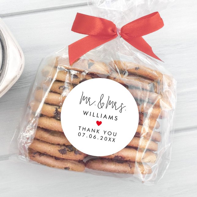 Adesivo Redondo Personalizado Sr. Sra. Casada Favorece Obrigado (Custom Mr Mrs Wedding Guest Favors Thank You Classic Round Sticker
)